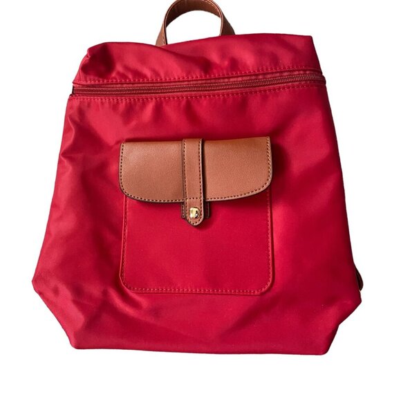 Hanna Grace red backpack bag with compartments top handle and bottom studs - Picture 8 of 10
